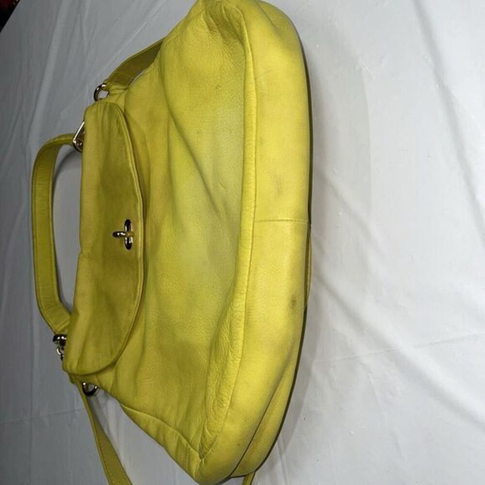 Henri Bendel‎ Bright Yellow Leather Crossbody Bag  Handbag 11"x11" - Picture 14 of 14